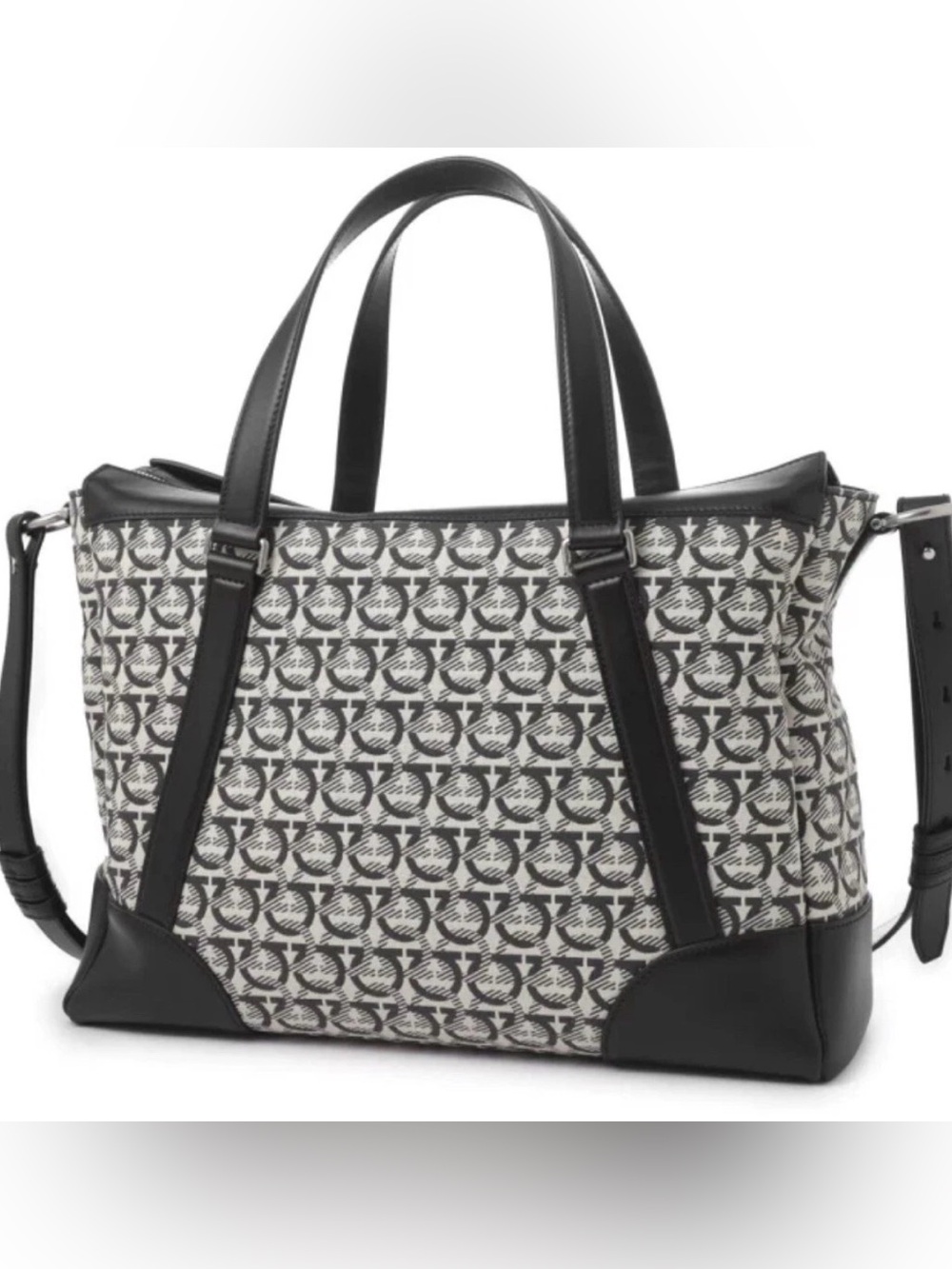 Salvatore Ferragamo Black and Cream Monogram Tote